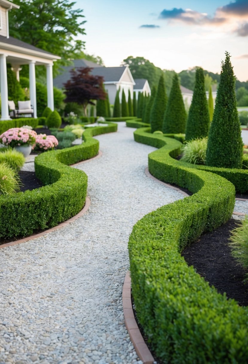 Boxwood and Gravel Walkway