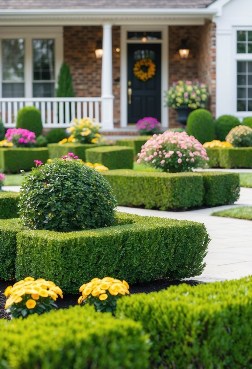 Boxwood with Seasonal Flowers