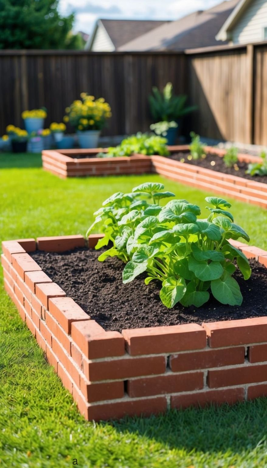 Classic Red Brick Stacked Raised Garden Bed