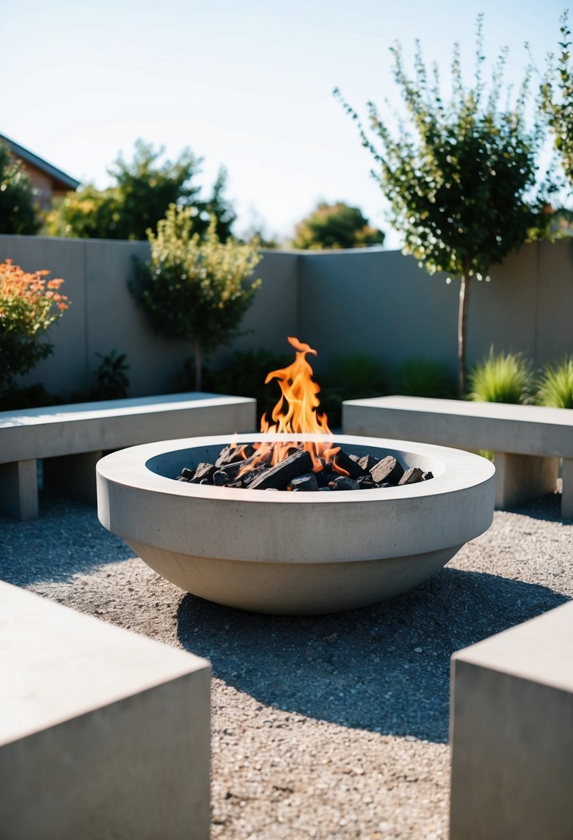 Minimalist Fire Pit with Concrete Benches