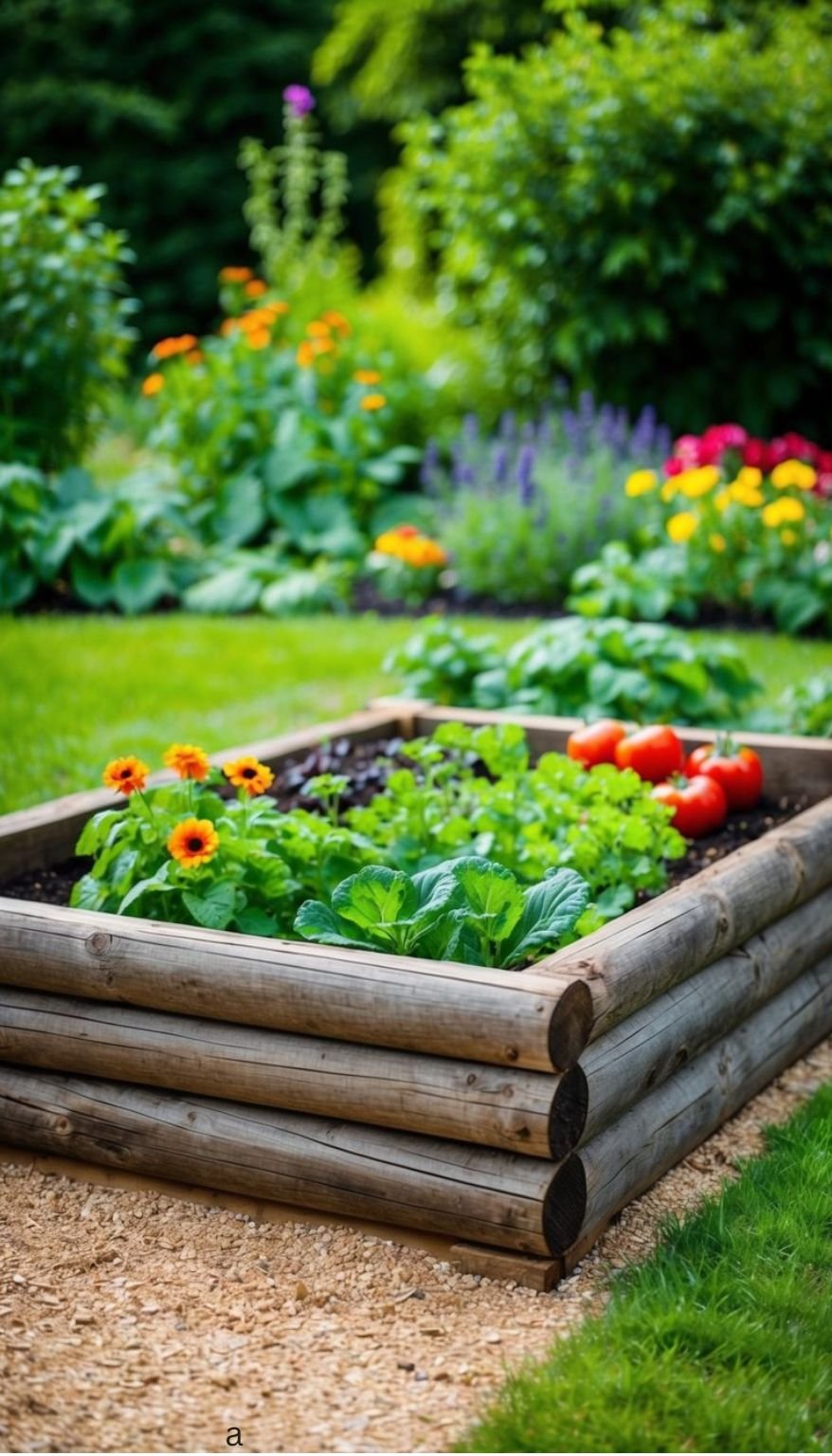 Raised Garden Bed Using Logs