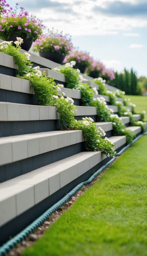 Retaining Walls with Flower Beds