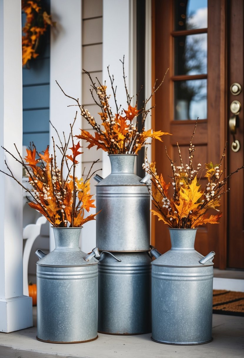 Rustic Milk Cans with Branches