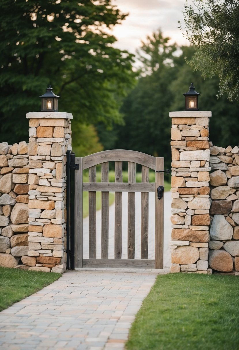 Stone and Wood Combination Gate