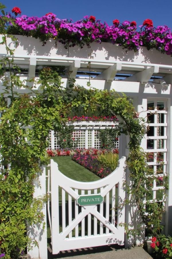 White Gate with Railings and Flowers