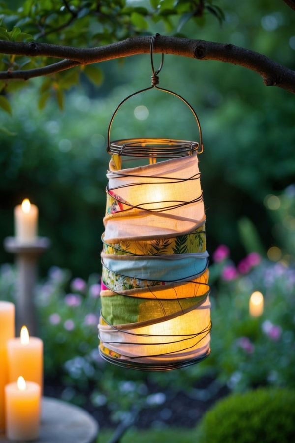 Wire-Wrapped Fabric Collage Lantern