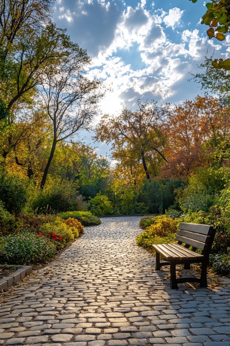 Create a Tranquil Retreat With a Cobblestone Pathway and Garden Bench