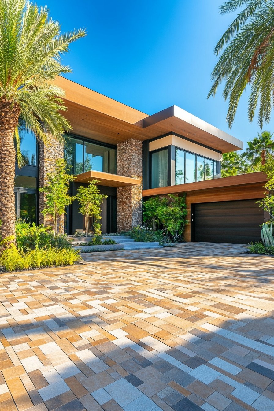 Create a Luxurious Tropical Driveway With Warm Toned Pavers