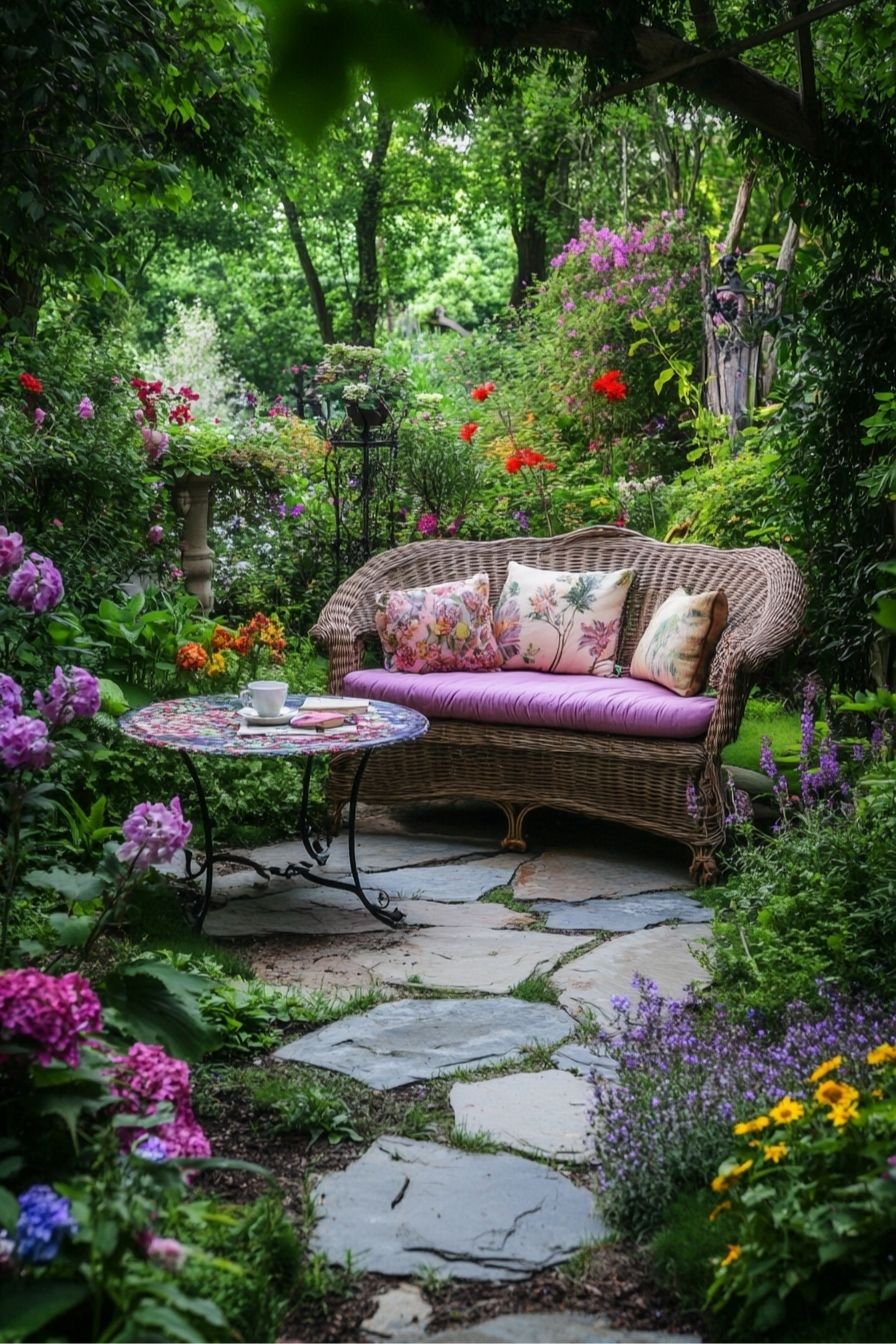 Create a Floral Haven With a Cozy Wicker Bench