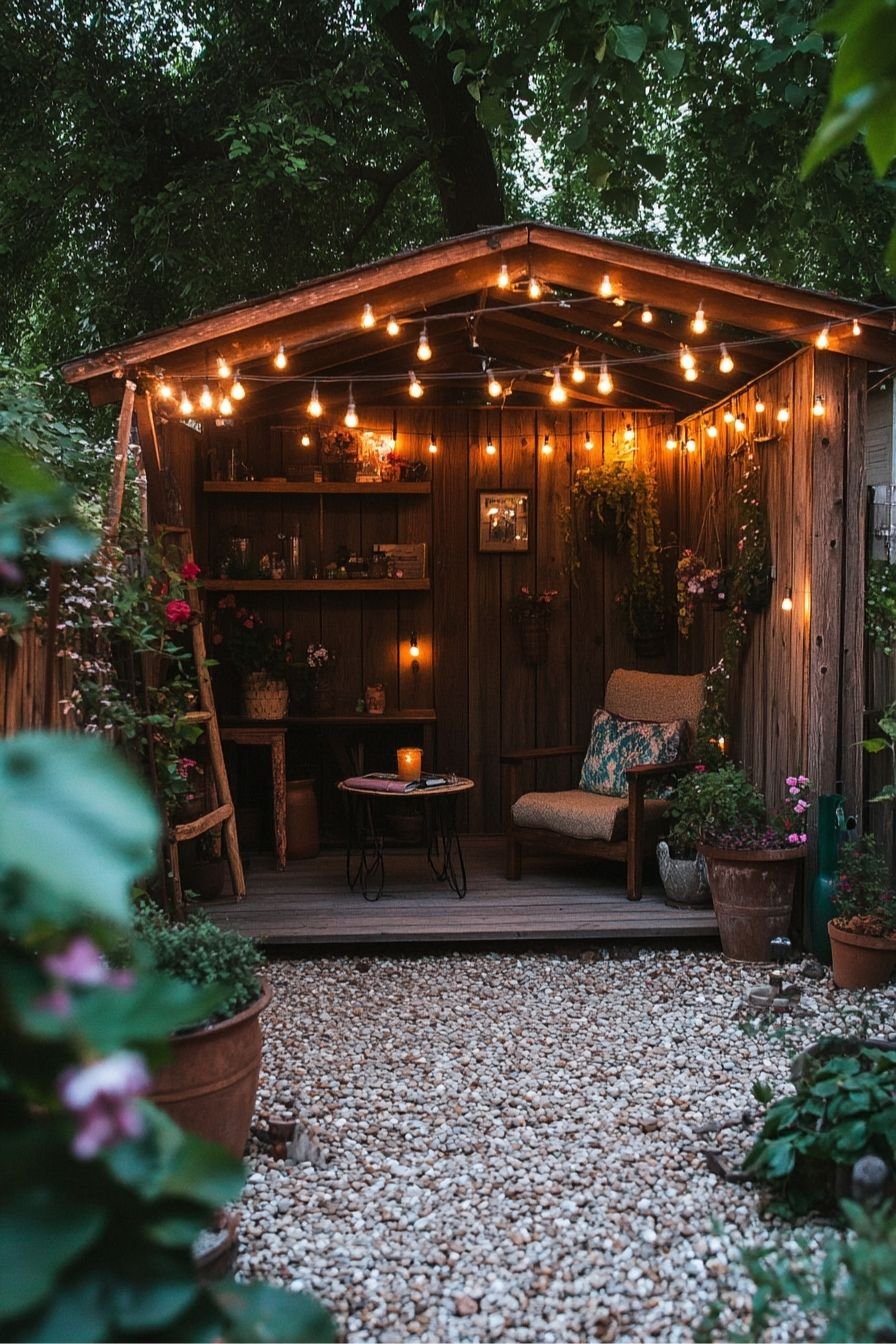 Illuminate Your Garden Nook with Rustic String Lights