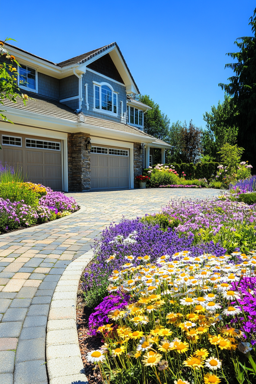 Line Your Driveway with Vibrant Flower Beds for a Welcoming Touch