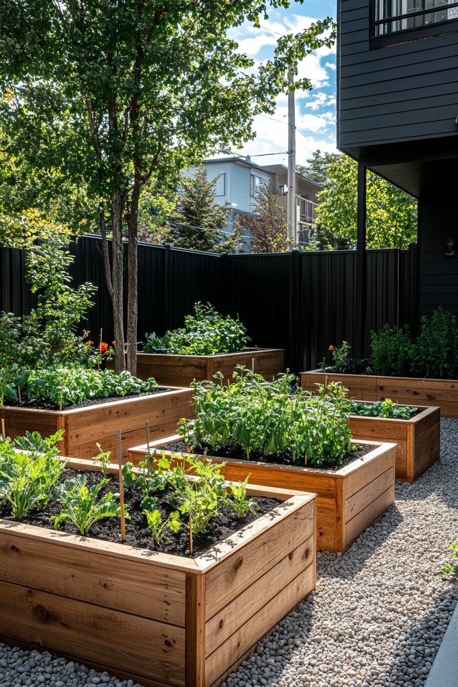 Organized Backyard with Raised Garden Beds