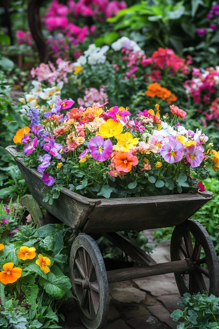 Old Wheelbarrow into a Blooming Garden Feature