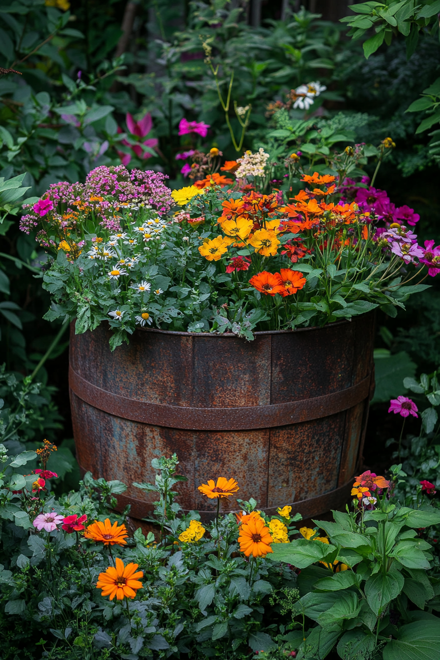 Old Barrel into a Vibrant Flower Display