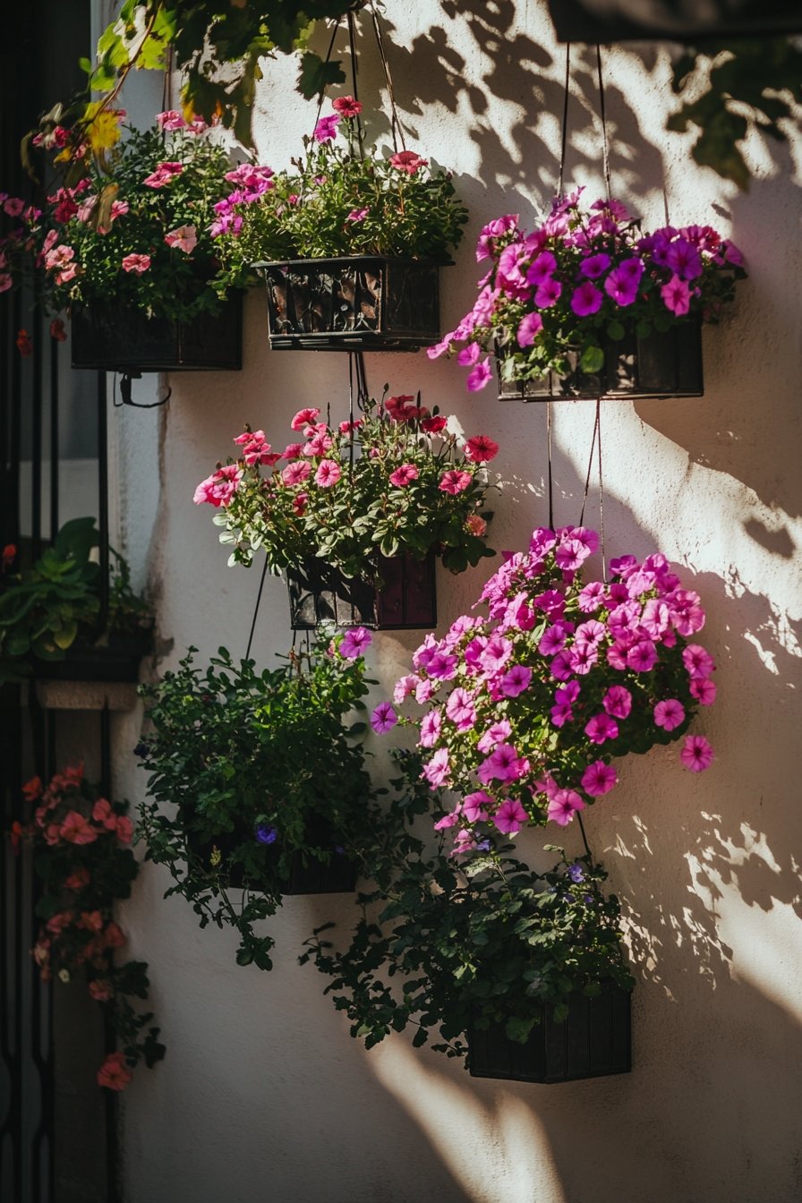 Wall with Vibrant Hanging Planters