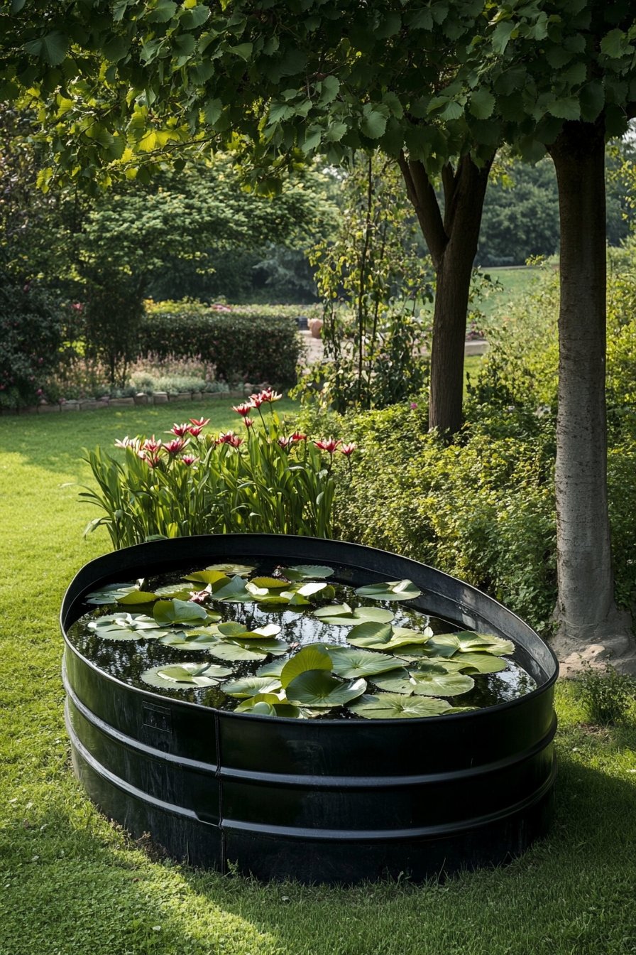 Add a Rustic Stock Tank Pond for a Serene Touch