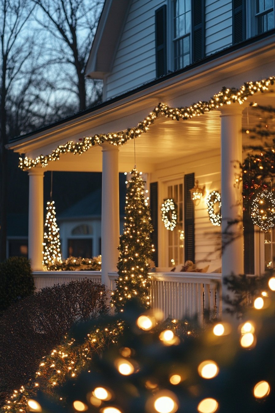 Adorn Your Front Porch with Twinkling String Lights for a Warm Welcome