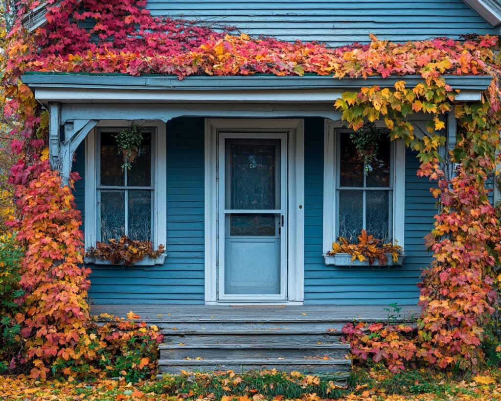 Frame Your Front Porch with Brilliant Autumn Leaves and Flowering Plants