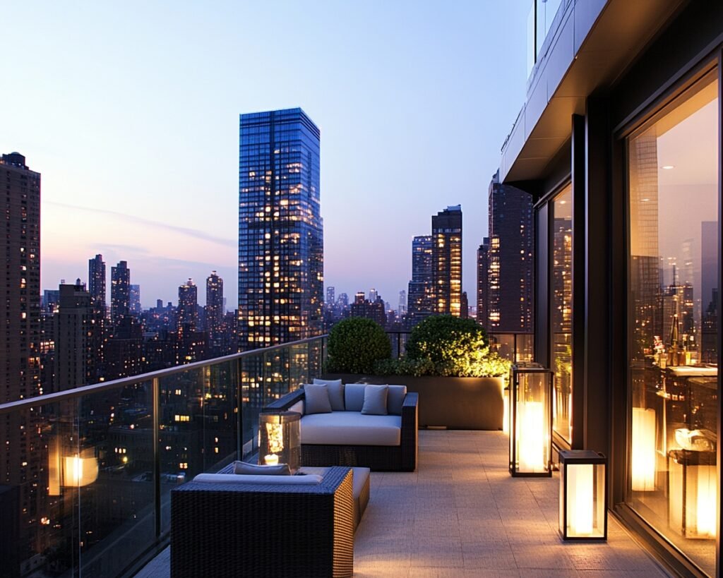 Balcony with Modern Lantern-Style Lighting