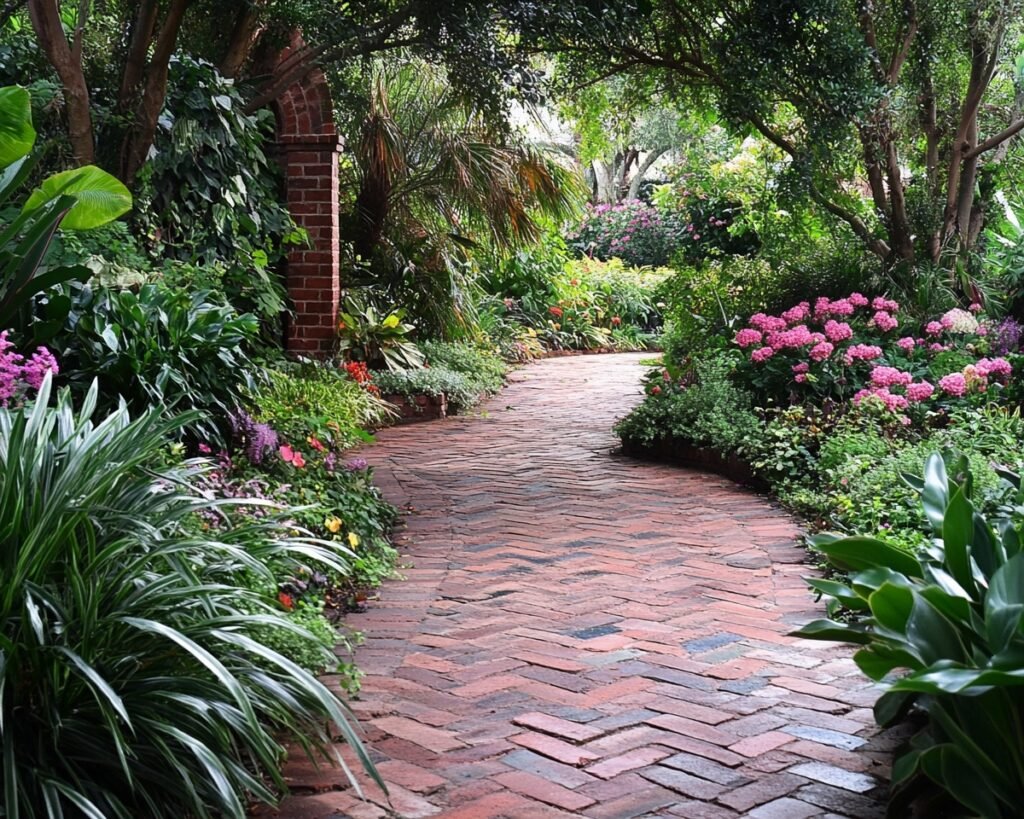 Brick Pathway with Floral Borders