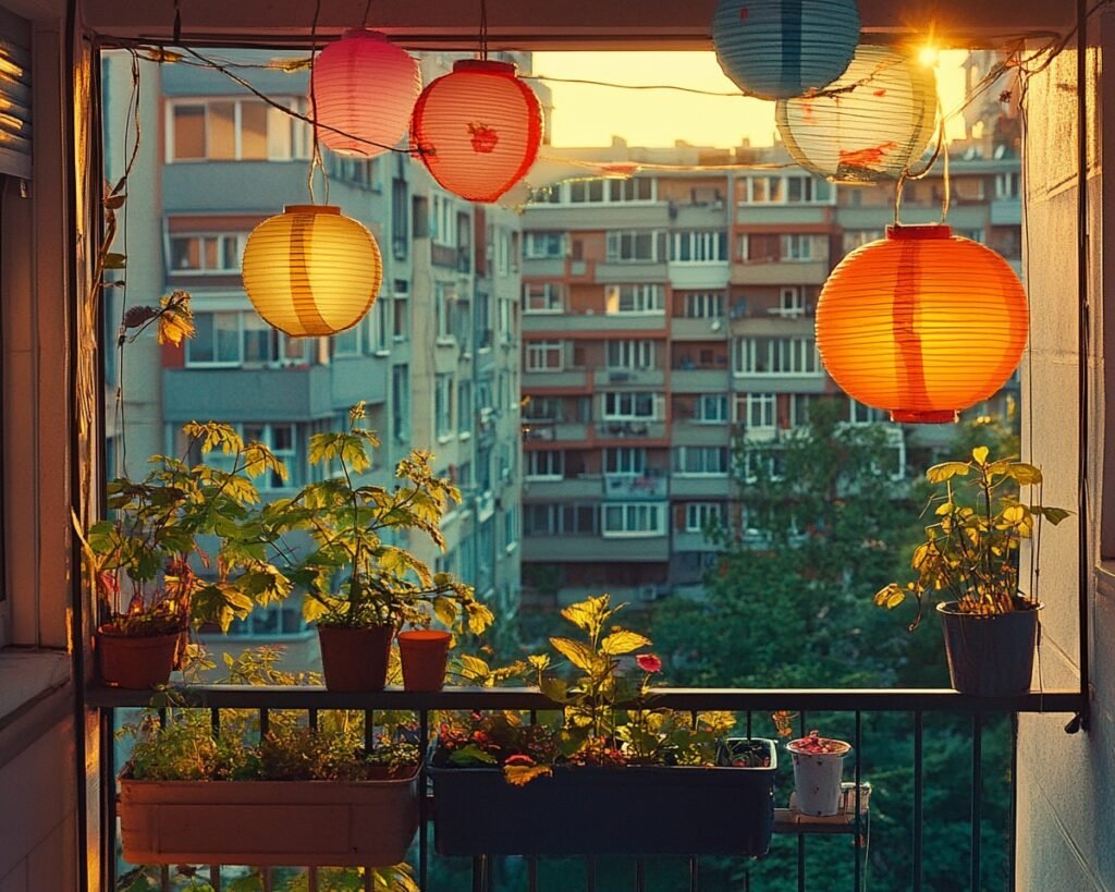 Colorful Paper Lanterns for a Vibrant Balcony Look