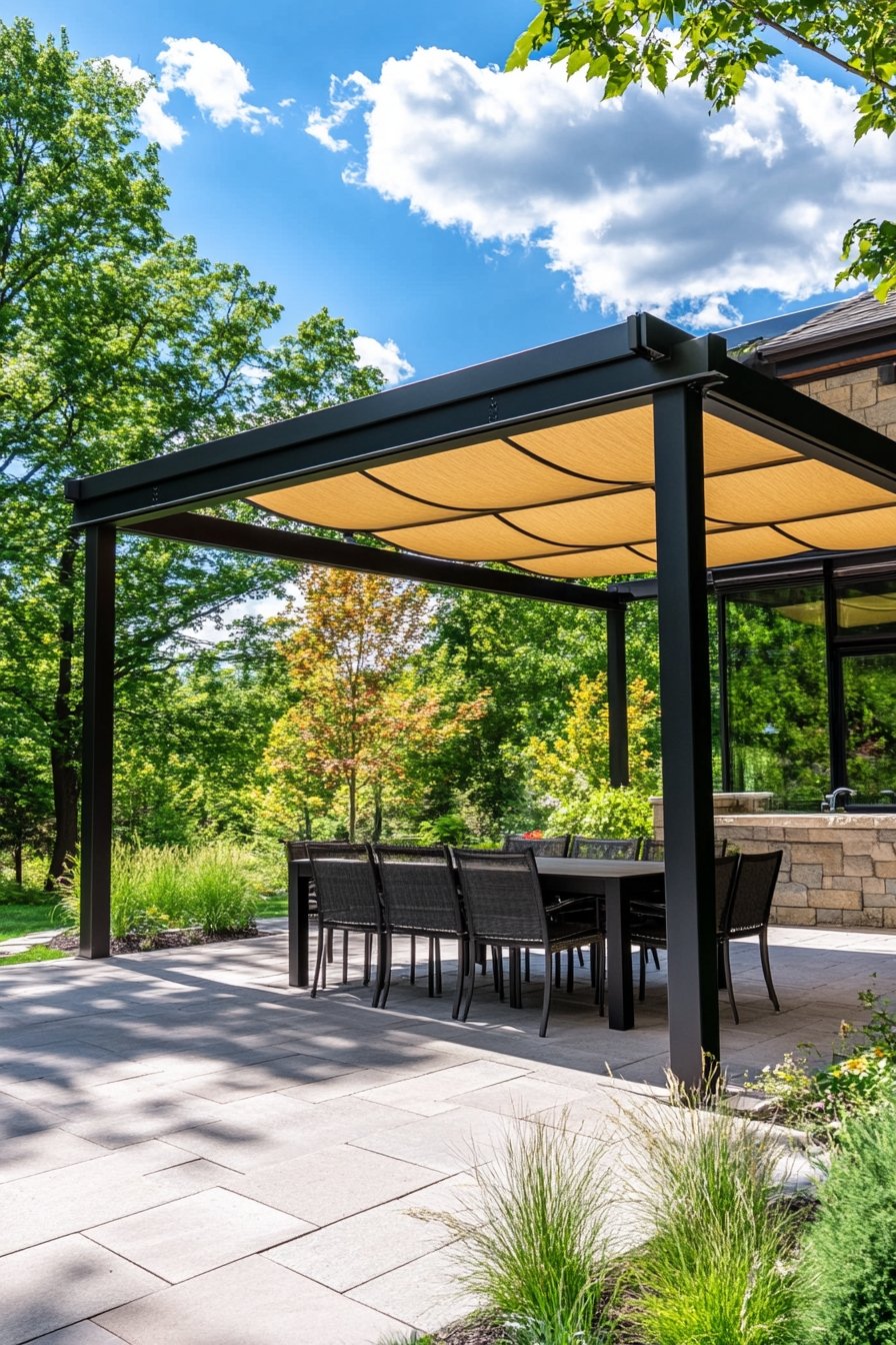 Contemporary Pergola with Retractable Shade