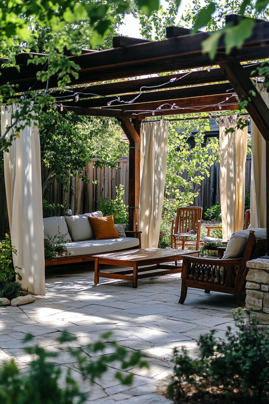 Cozy Pergola with Draping Curtains