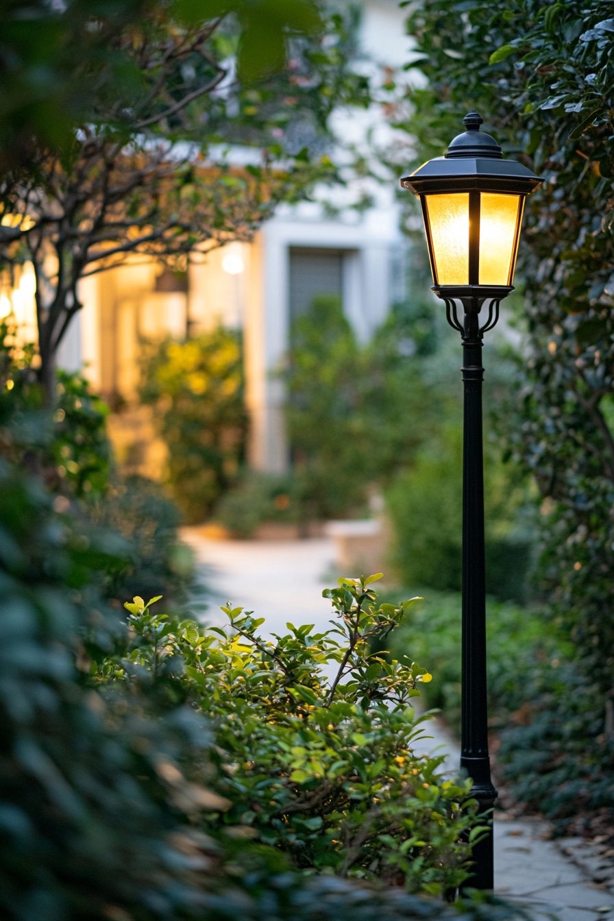 Create A Timeless Glow Classic Lamp Post in a Cozy Garden Pathway