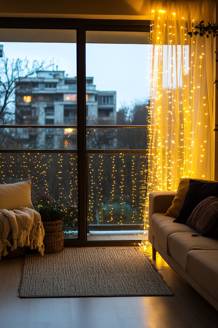 Create a Cozy Ambience with String Light Curtains for Your Balcony