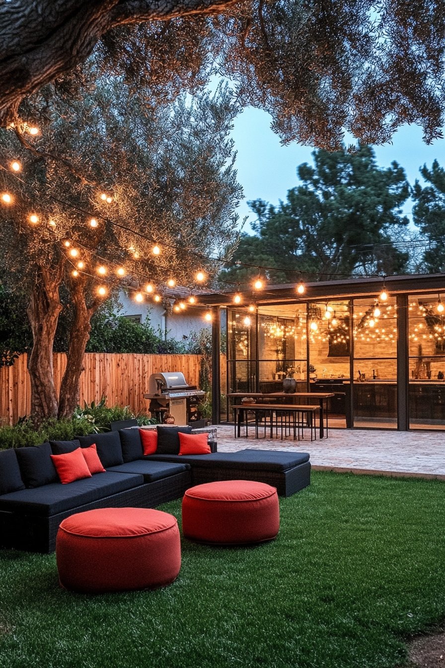 Create a Cozy Outdoor Lounge with String Lights Overhead