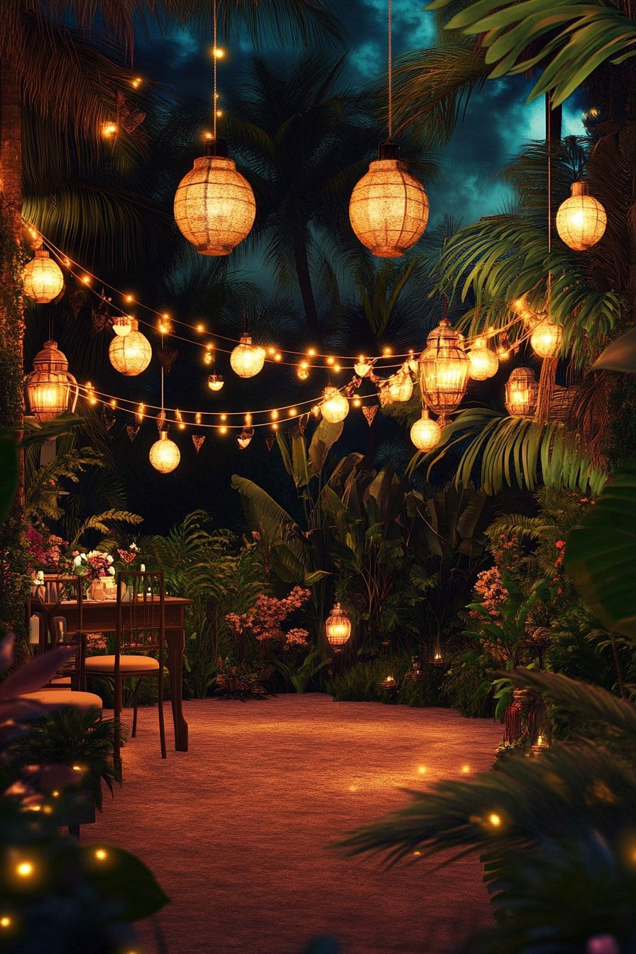 Create a Dreamy Tropical Ambiance with Lanterns and String Lights