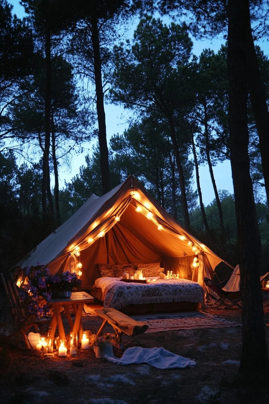 Create a cozy glamping retreat with string lights