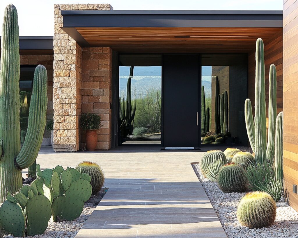 Design a Bold Desert Pathway Using Cacti and Gravel for a Modern Appeal