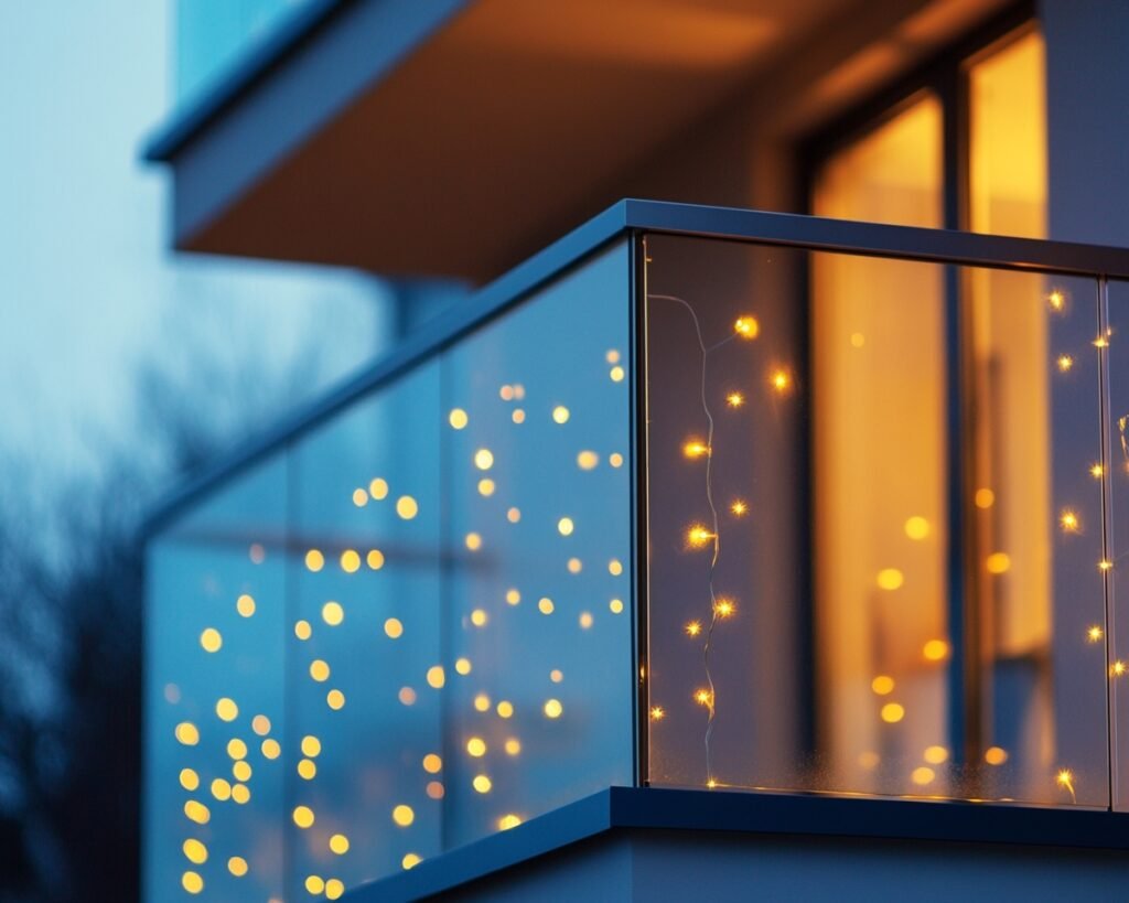 Drape Fairy Lights Along Glass Railings for a Soft Glow