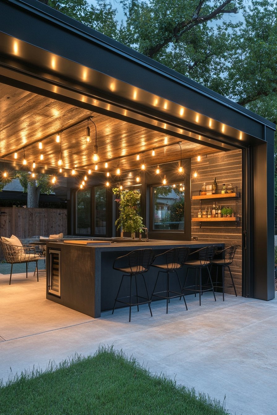 Elevate Your Outdoor Bar with Modern String Lighting