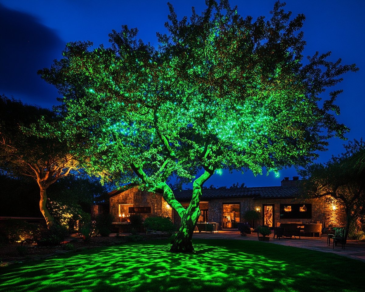 Enchanting Green Tree Illumination for a Mesmerizing Night