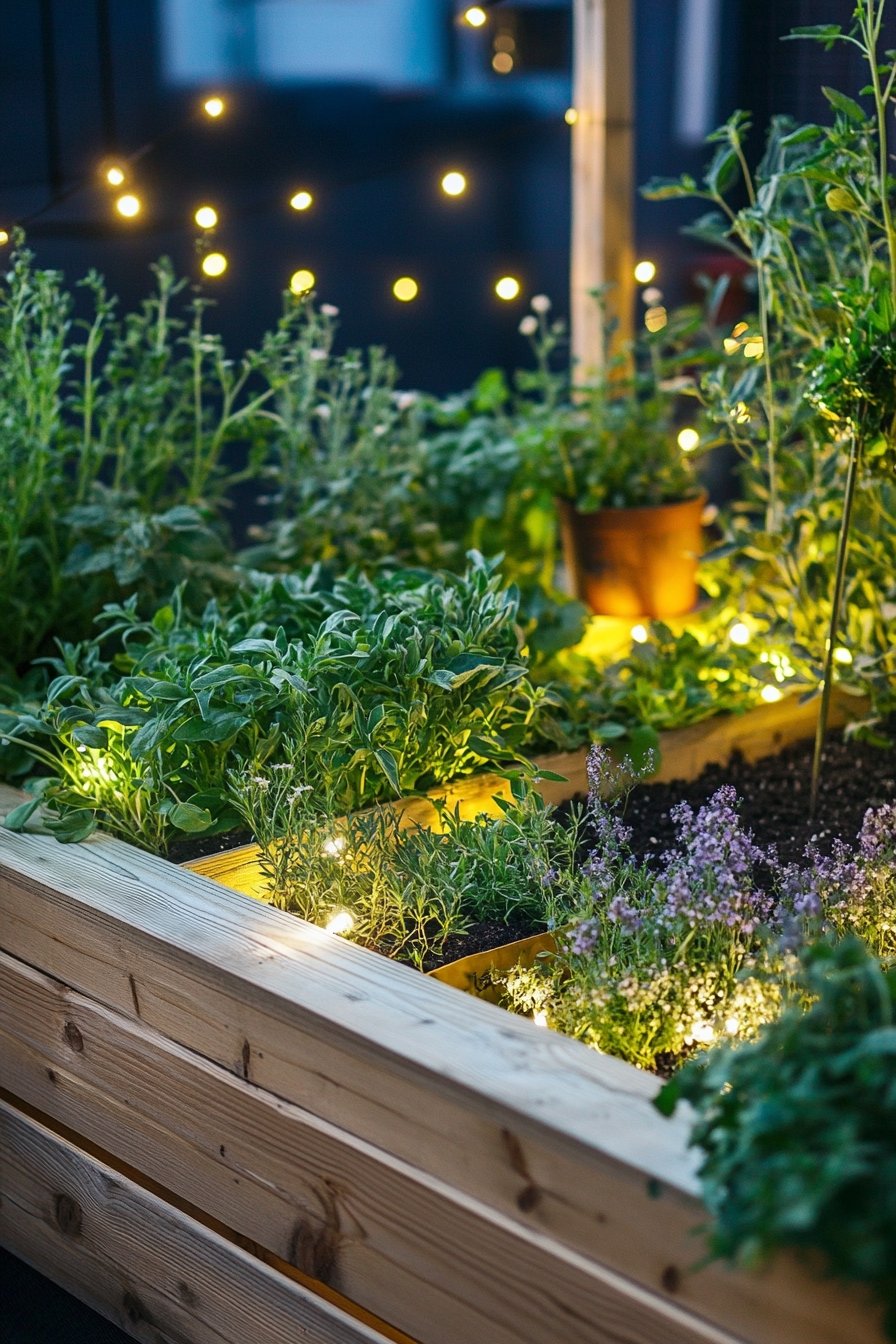 Enhance Raised Garden Beds with Subtle String Lighting