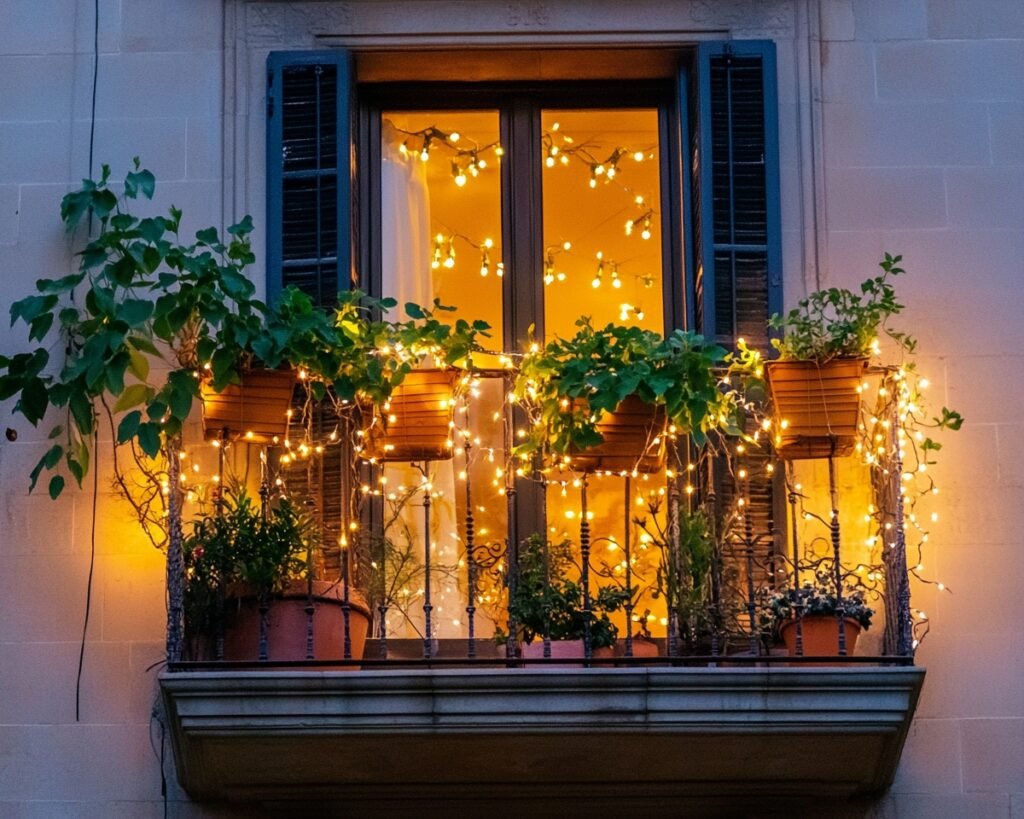 Fairy Lights and Greenery for a Cozy Balcony