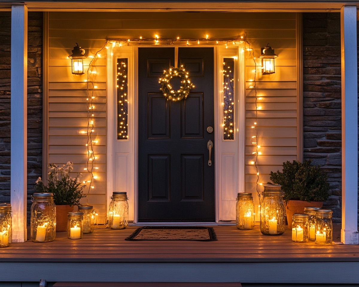 Frame Your Porch with String Lights and Candlelit Mason Jars