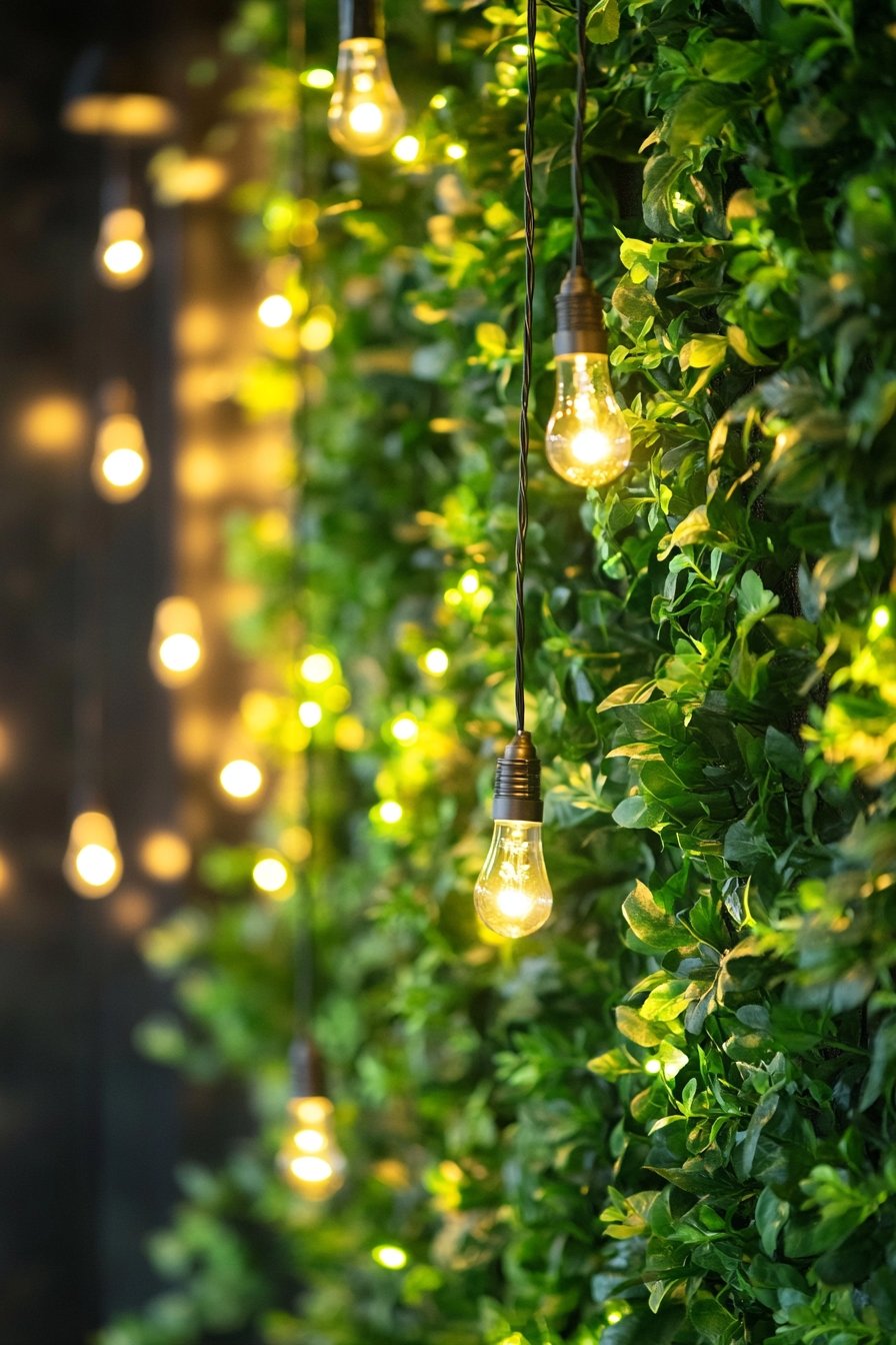 Highlight a Green Wall with Suspended String Lights