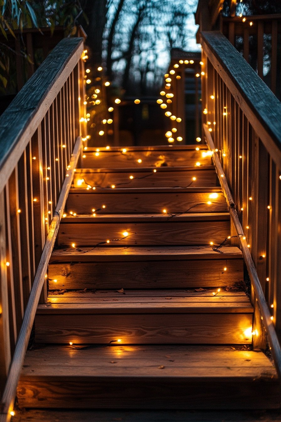 Illuminate Your Staircase with Twinkling String Lights