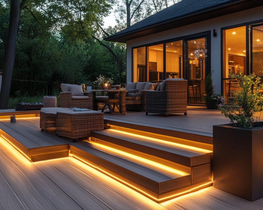 Install LED Strip Lights Along Deck Steps for a Modern Glow