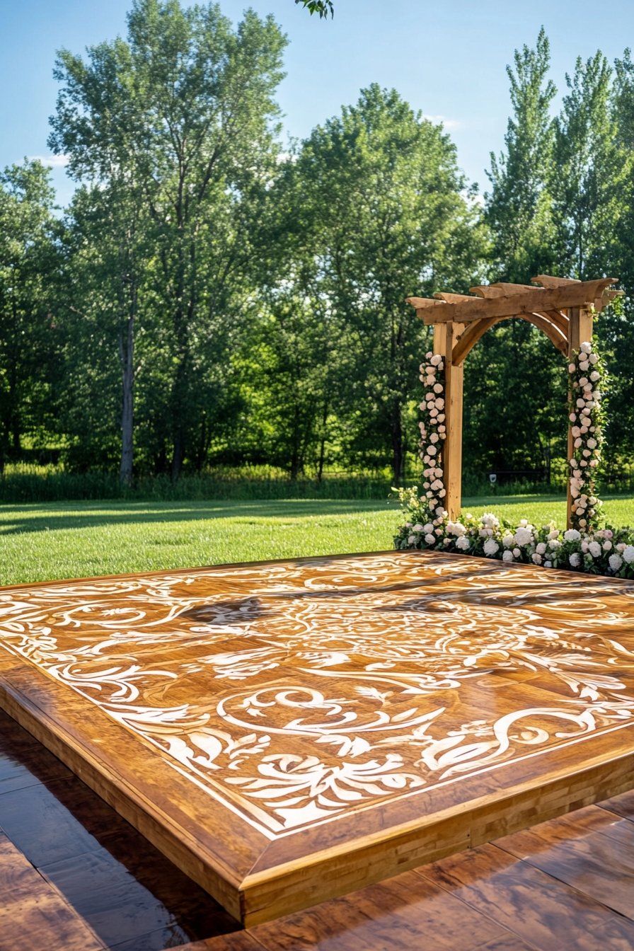 Intricate Wooden Dance Floor with Floral Design