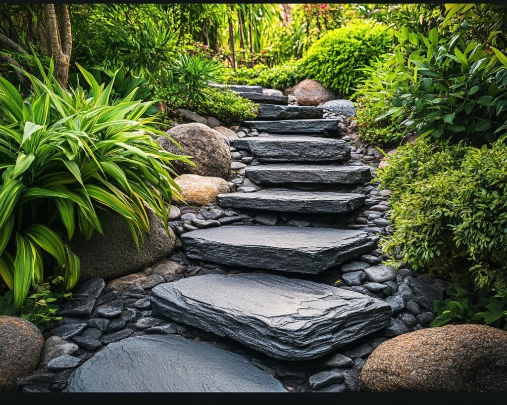 Layered Stone Steps for a Natural Garden Pathway