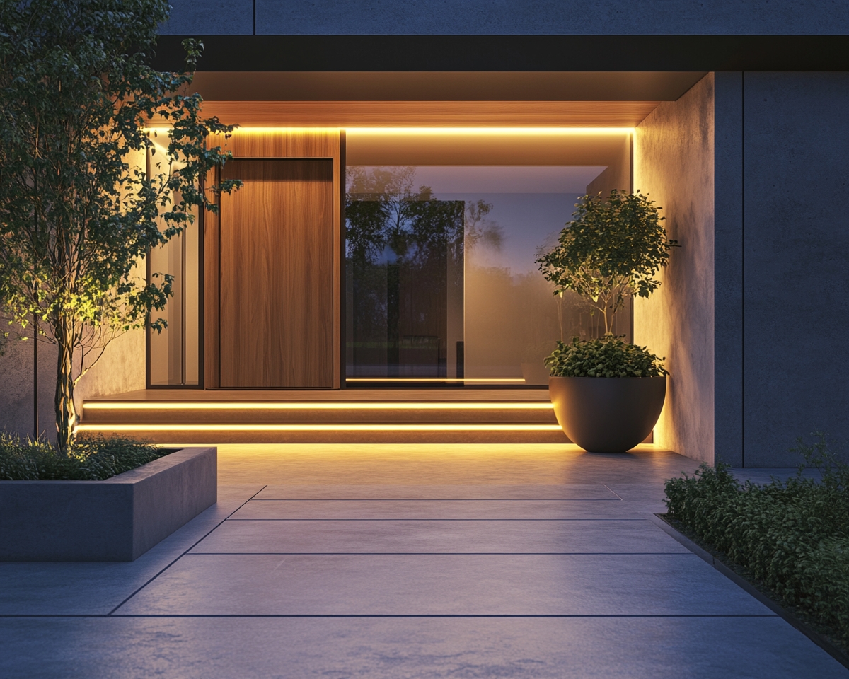 Line Porch Steps with Warm LED Strips for a Contemporary Glow