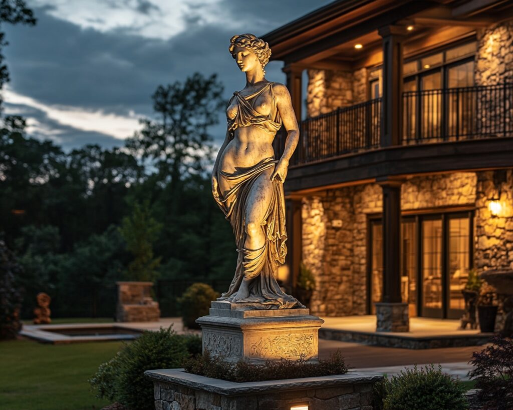 Make Garden Statues with Dramatic Deck Uplighting