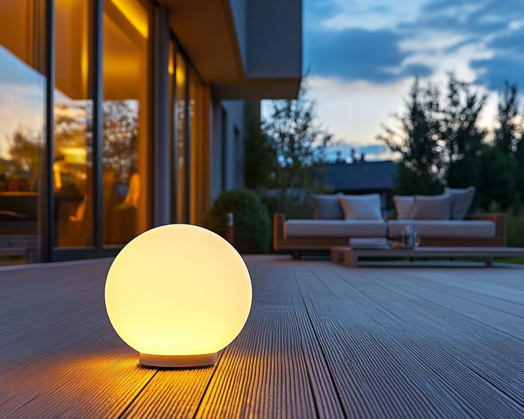 Place Modern Orb Lights for a Chic Deck Ambiance