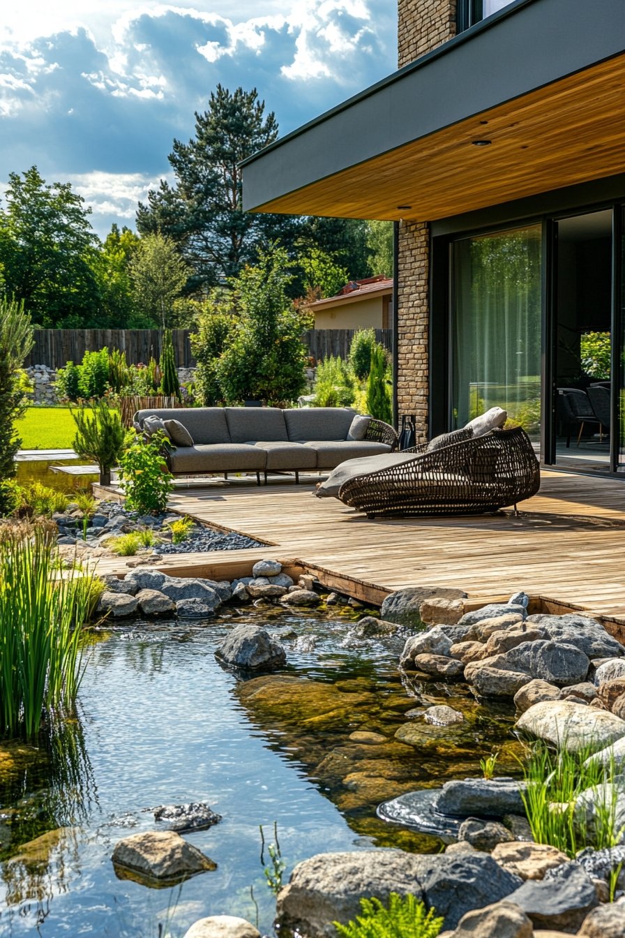 Relax by a Serene Deckside Pond Oasis