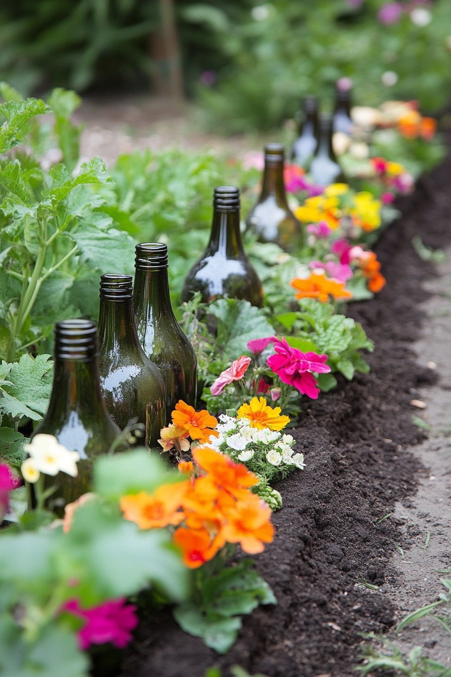 Repurpose Wine Bottles as Creative Garden Borders