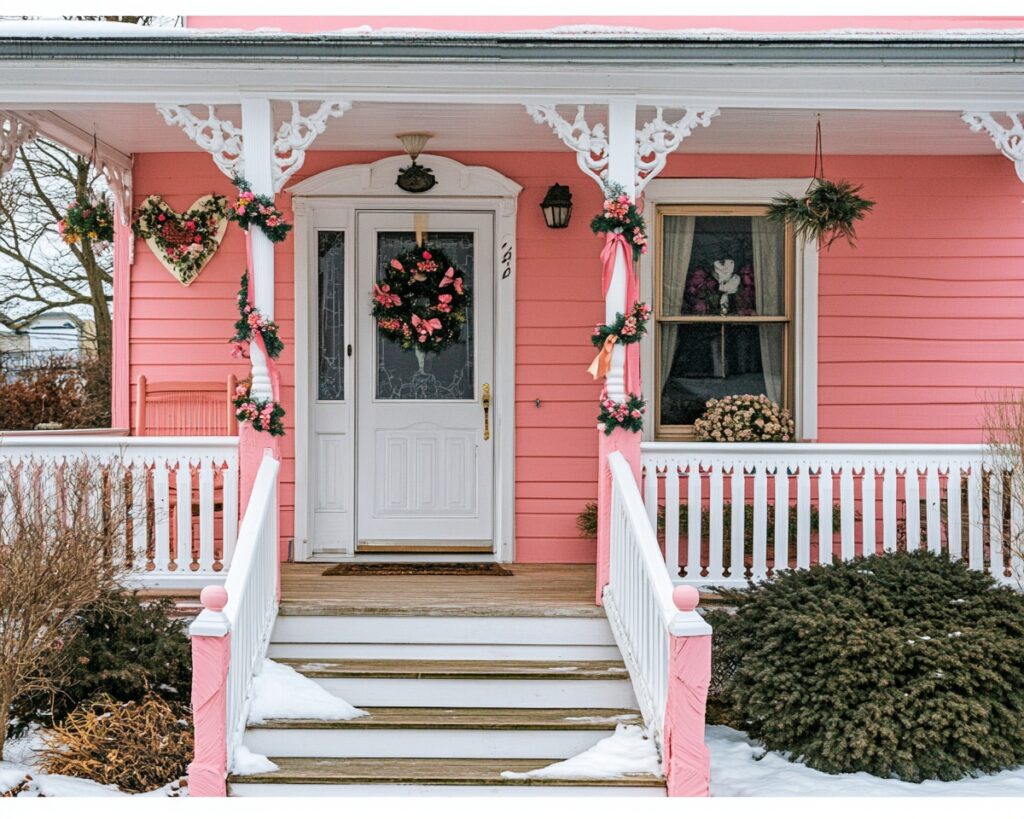 Romantic Pink Porch in Winter